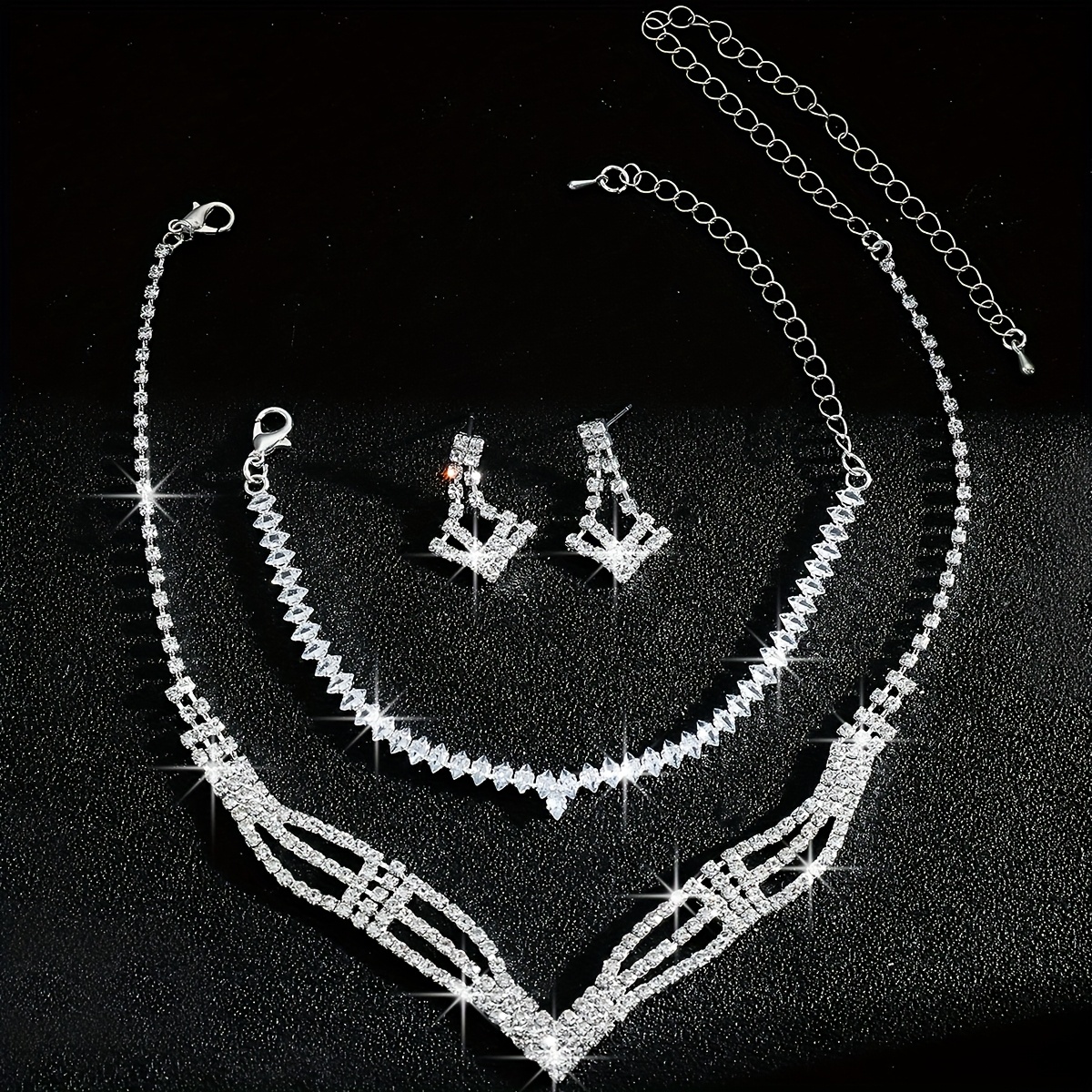 Fashionable Rhinestone Geometric Jewelry Set for Bride